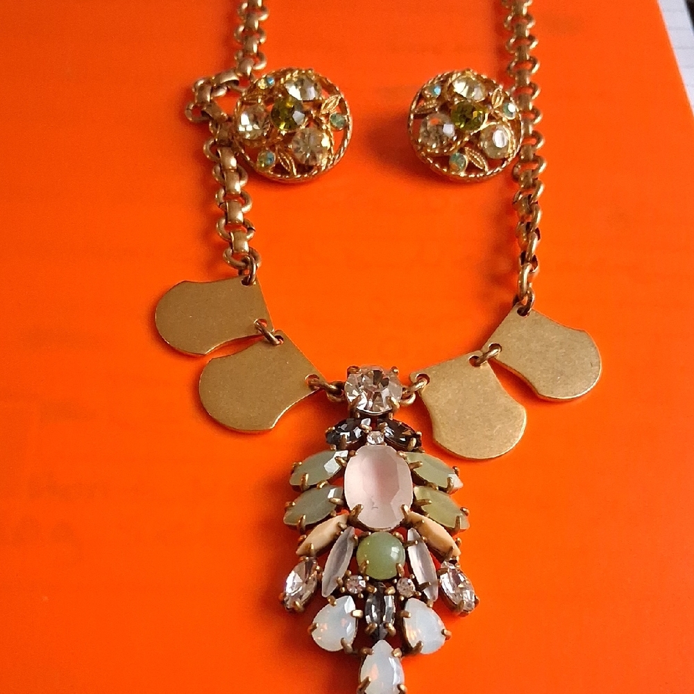 J. Crew Gold and Crystal Statement Necklace